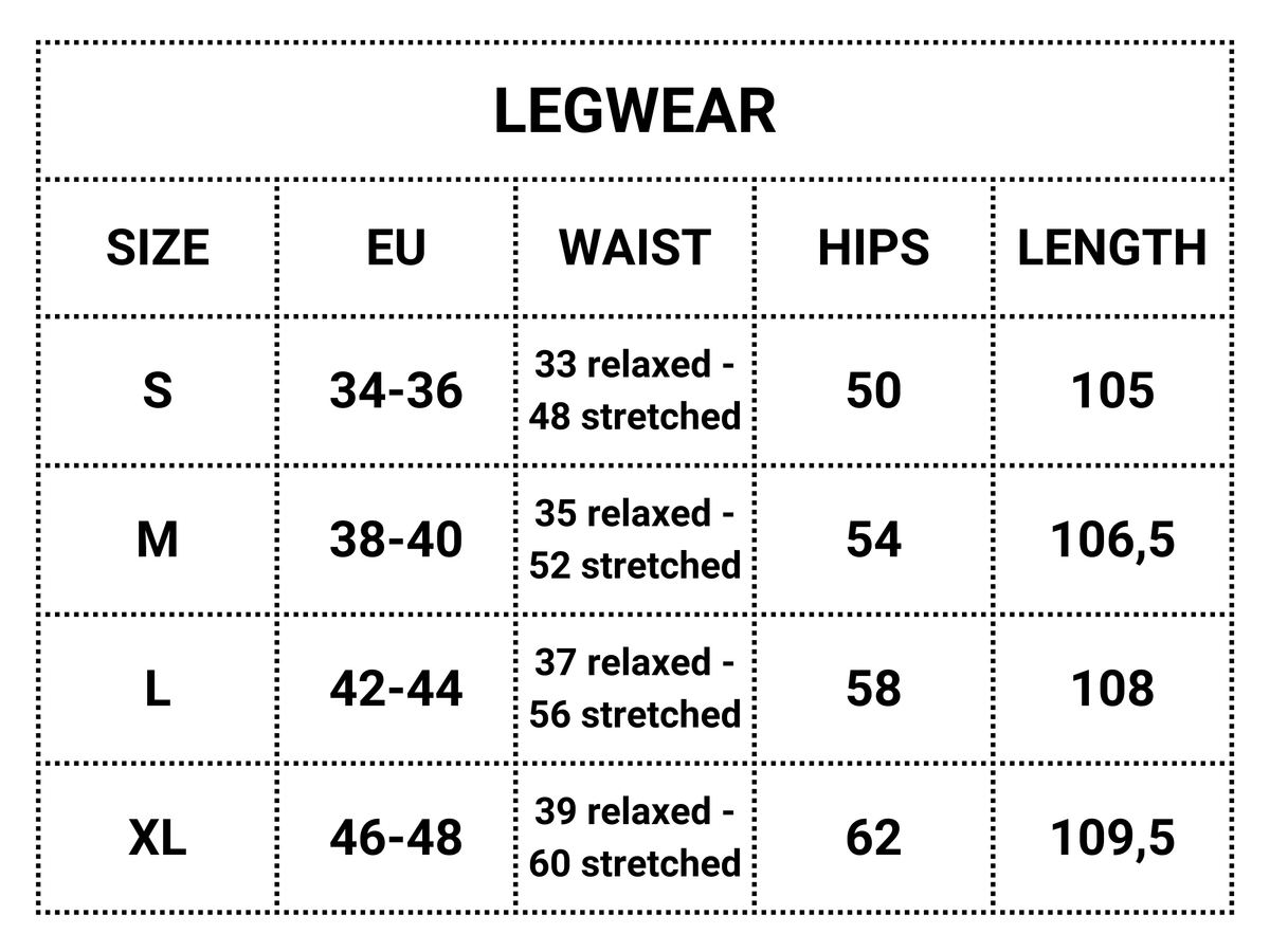 Joggers - Free as the Ocean Size Chart