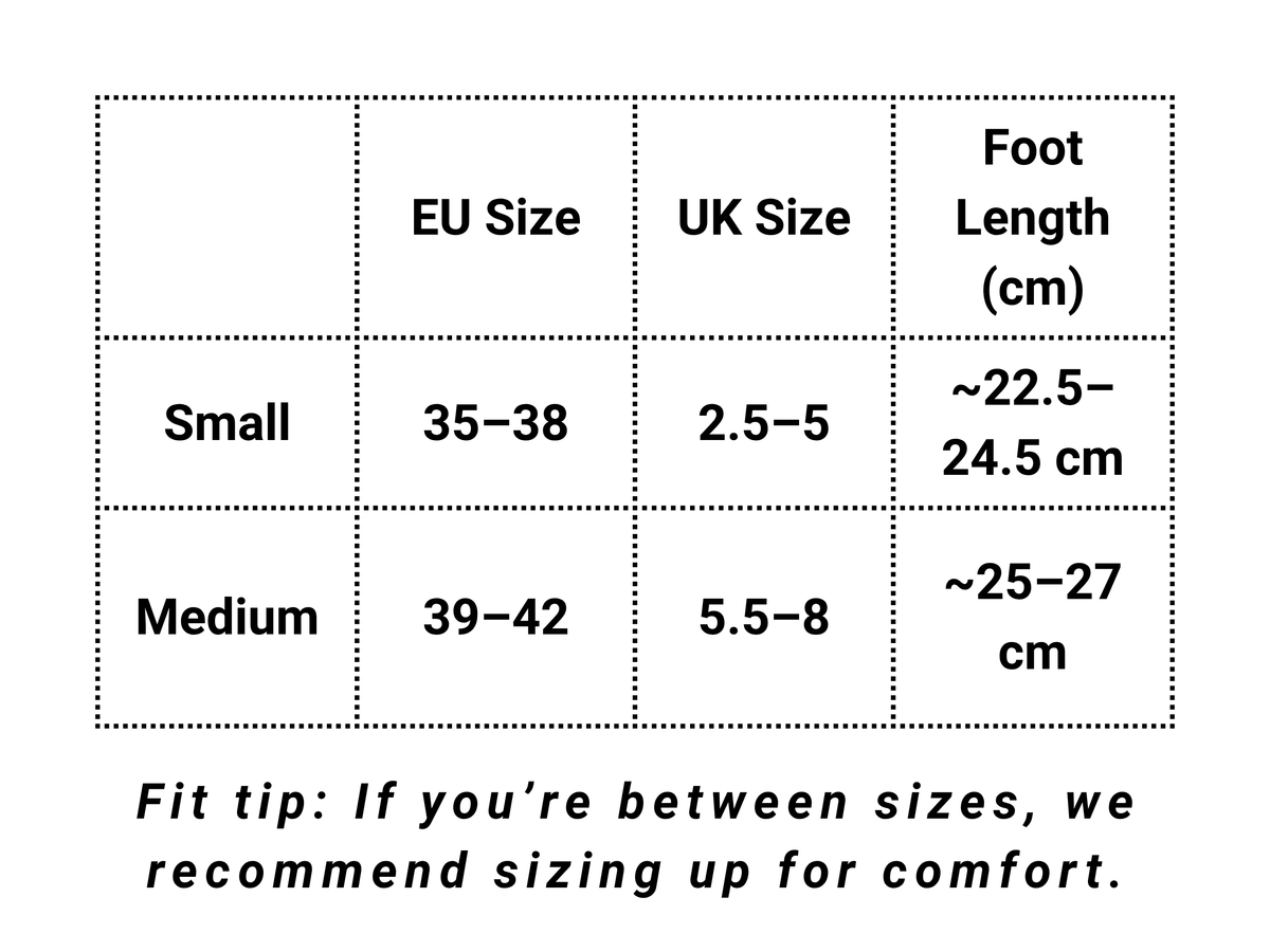 VisniA Comfort Socks Size Chart